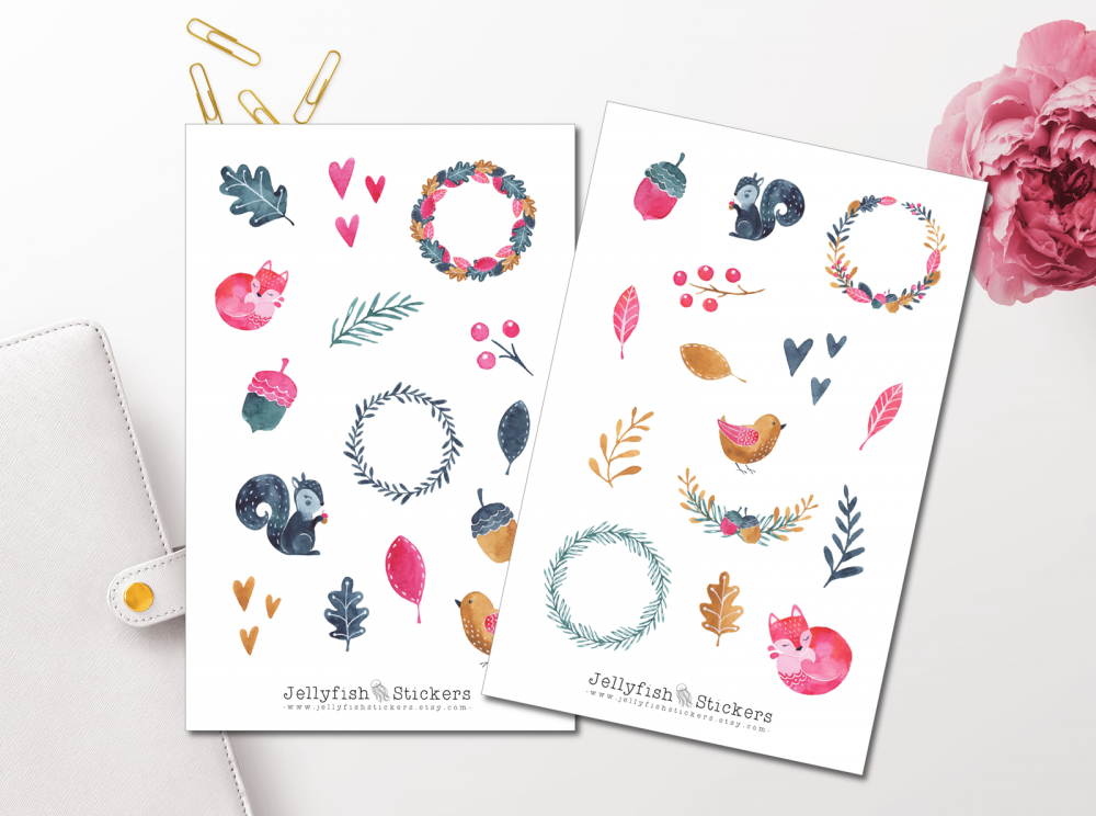 Forest Animals Pink Blue Sticker Set